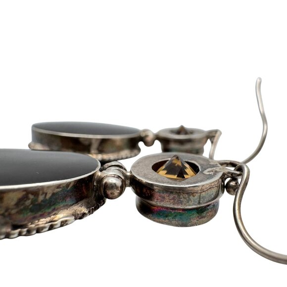 Citrine Mop Shell Sterling Silver Bird Floral Earrings Gemstone Drops 18 Grams - Picture 7 of 11